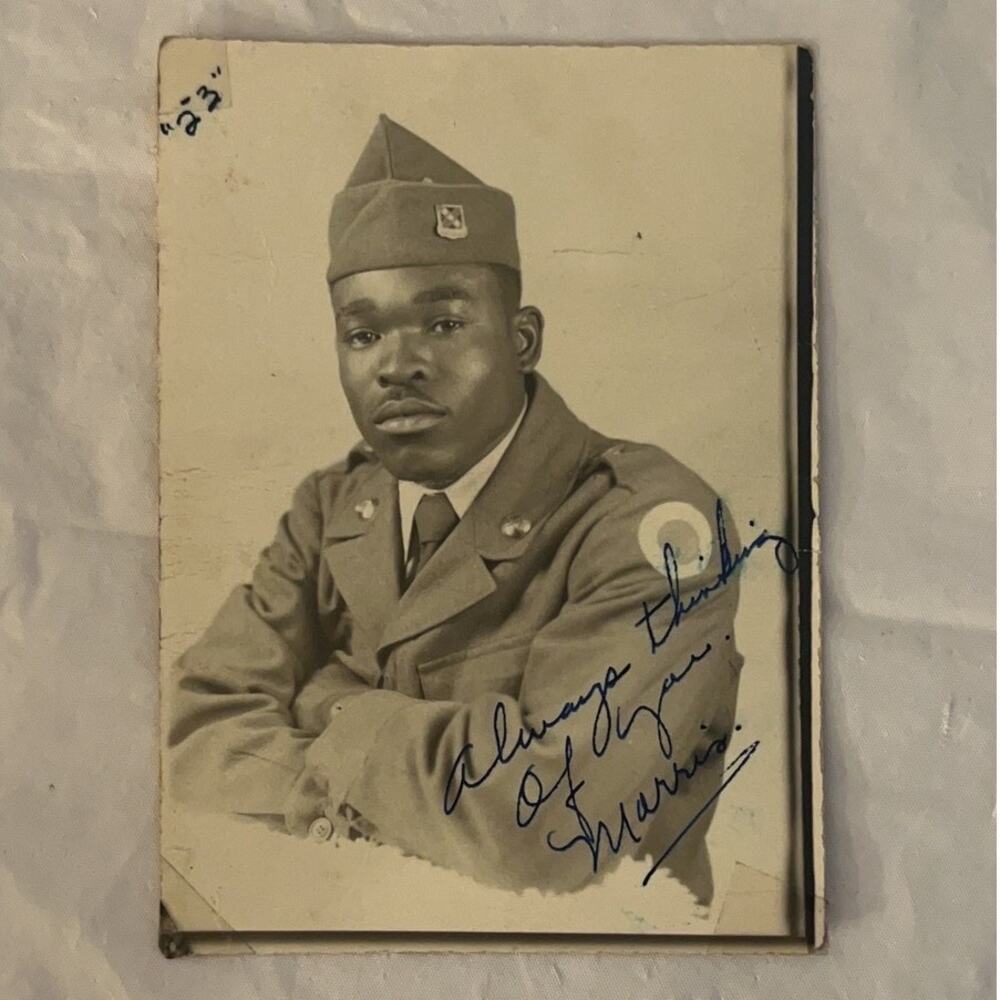Antique African American Army Military Portrait Signed Photograph 1940s WWII